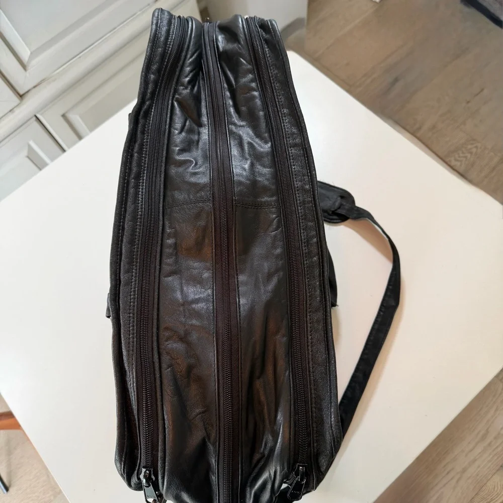 Kluge Black Leather Weekender Travel Bag Carry On Expandable Laptop Briefcase